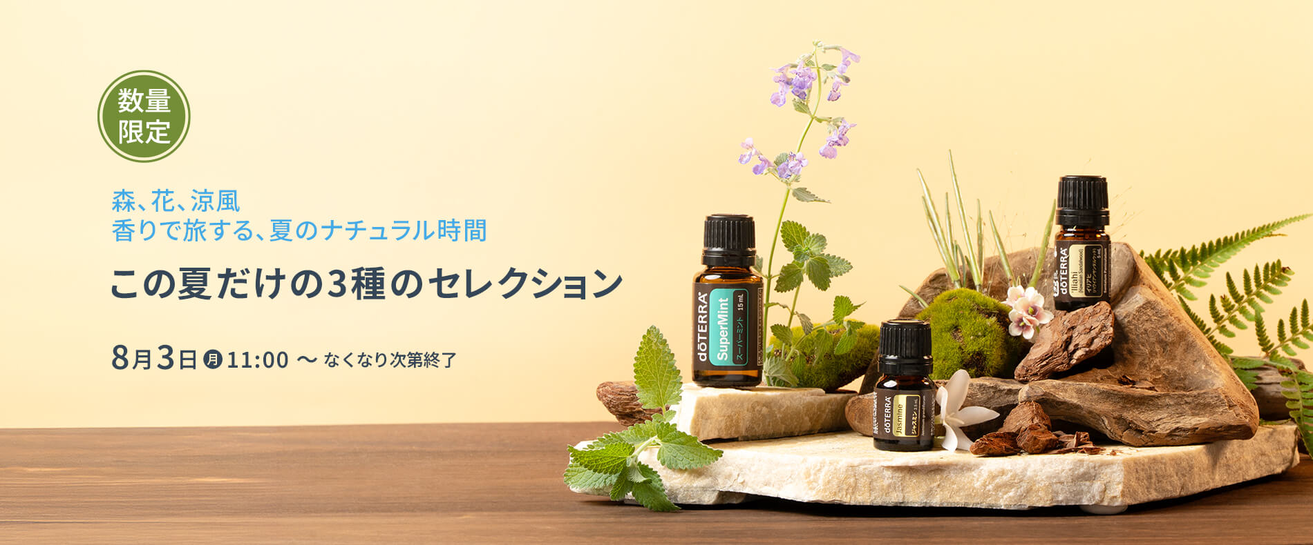 森、花、涼風香りで旅する、夏のナチュラル時間限定オイル3種