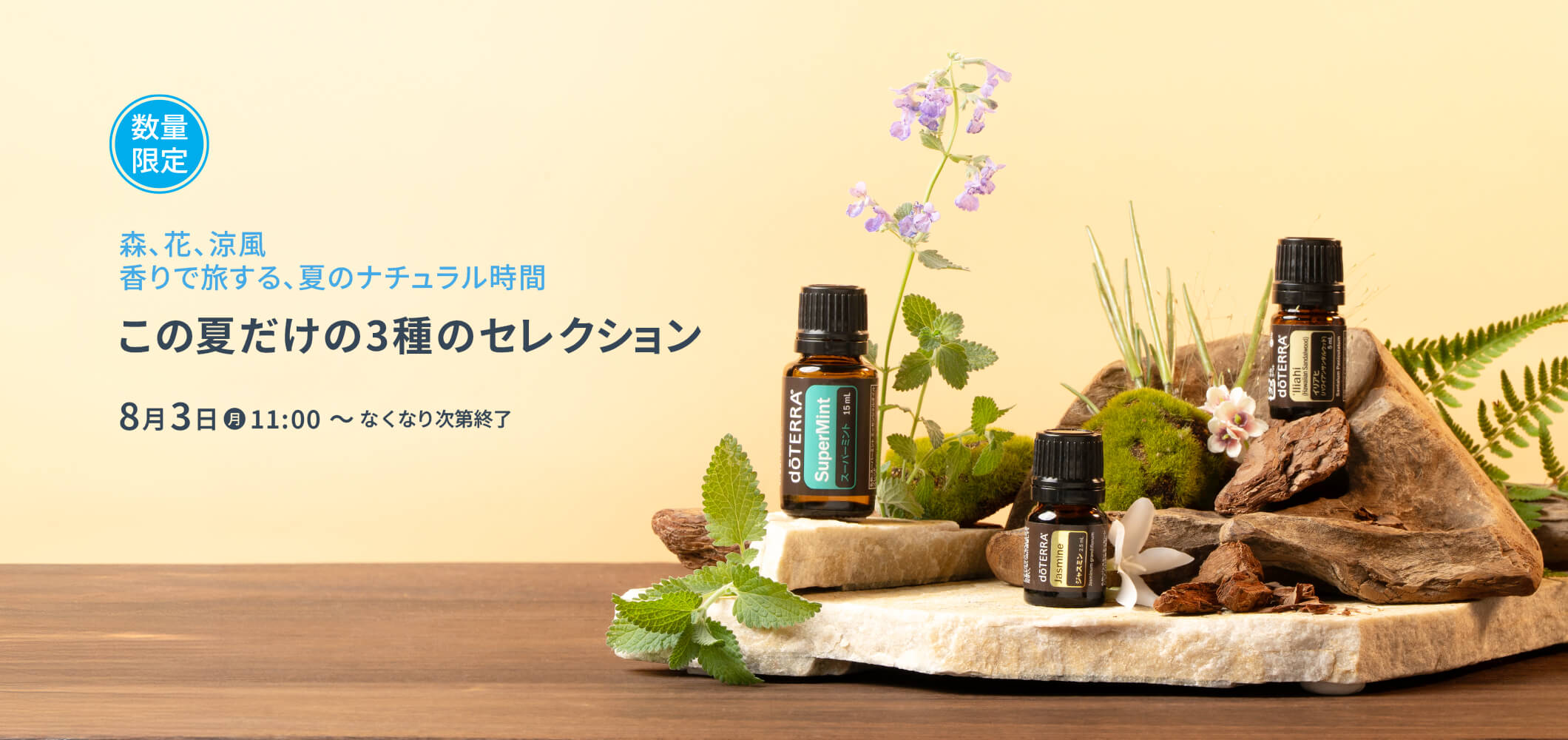 森、花、涼風香りで旅する、夏のナチュラル時間限定オイル3種